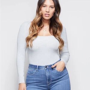 Good American Square Neck Heather Gray Sweater